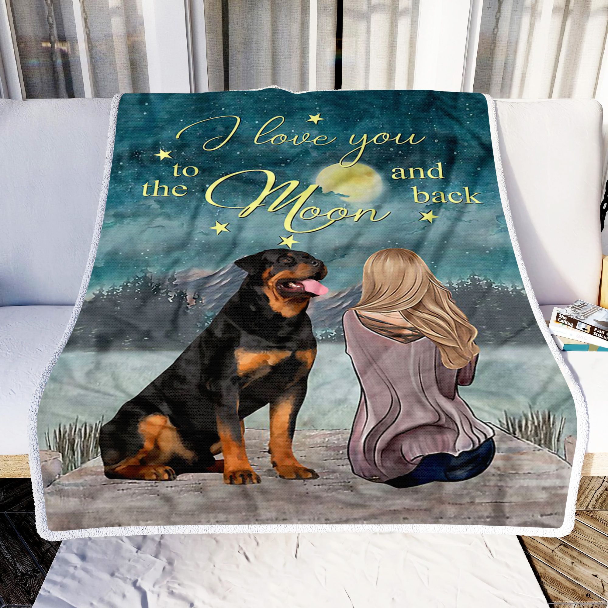 Rottweiler I Love You To The Moon And Back Fleece Blanket