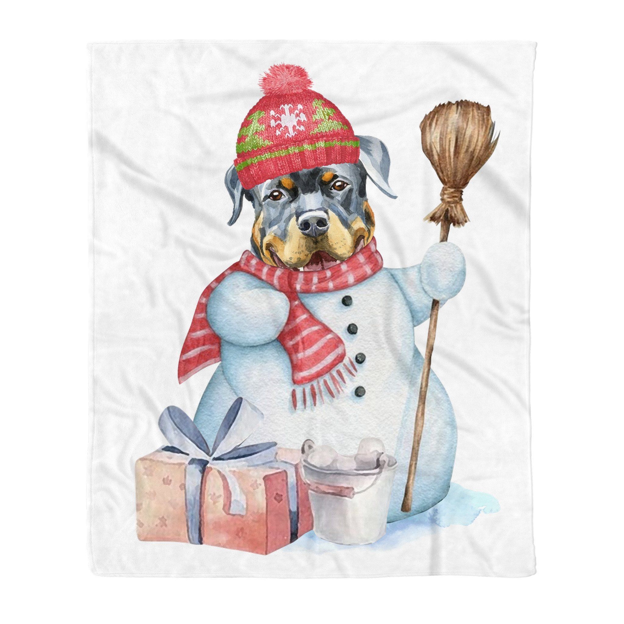 Rottweiler Snowman Christmas Sherpa Fleece Blanket