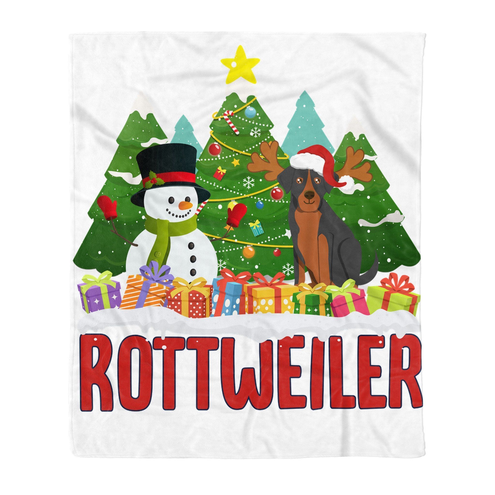 Rottweiler Snowman Christmas Tree Sherpa Fleece Blanket