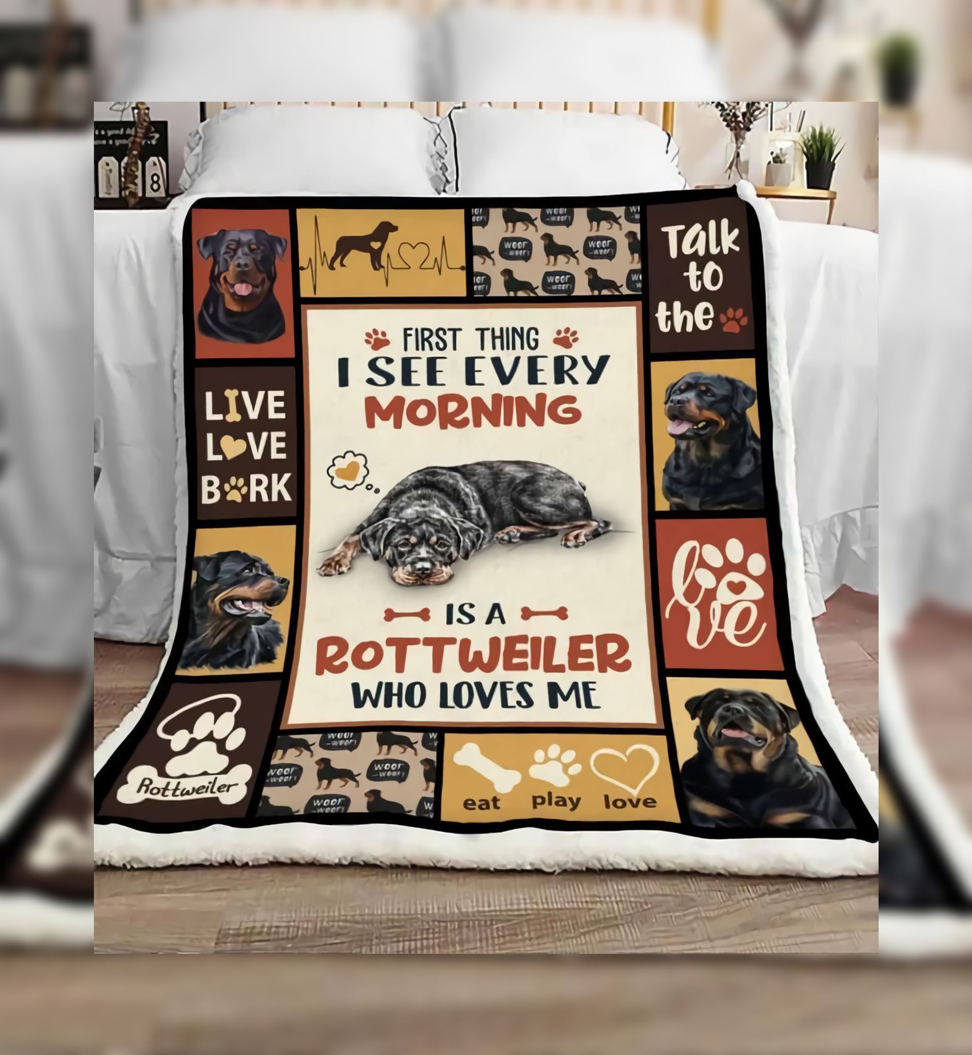 Rottweiler Talk To The Paw Sherpa Fleece Blanket