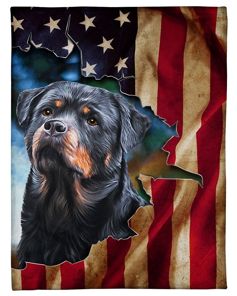Rottweiler Torn American Flag Giving Dog Lovers Fleece Blanket Fleece Blanket