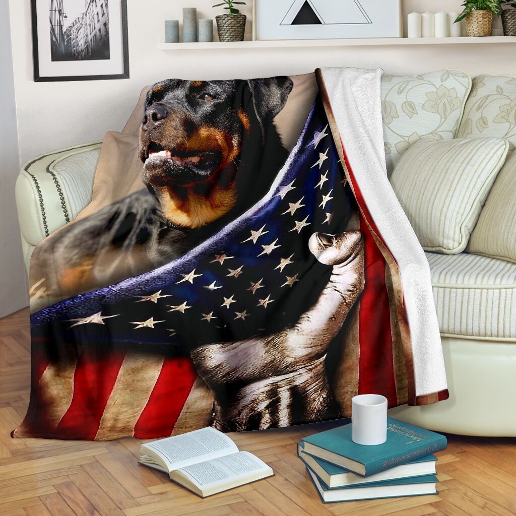 Rottweiler Usa Flag Strength Fleece Blanket Gift For Dog Lovers Fleece Blanket