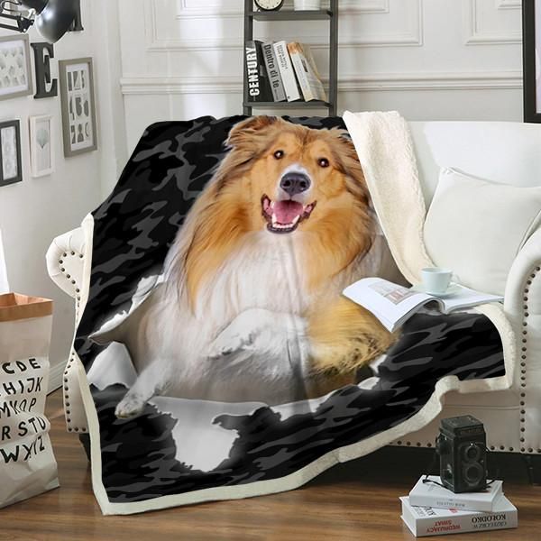 Rough Collie Dog Sherpa Fleece Blanket