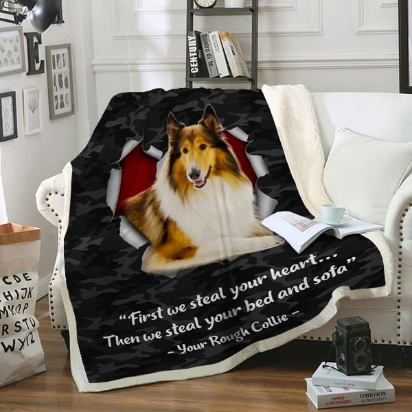 Rough Collie Dog Sherpa Fleece Blanket