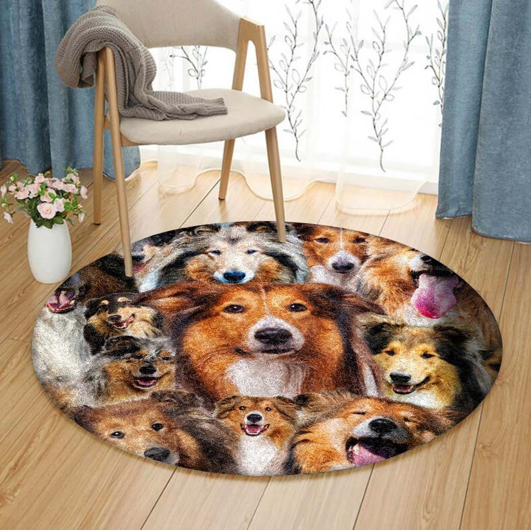 Rough Collie Dog Round Carpet