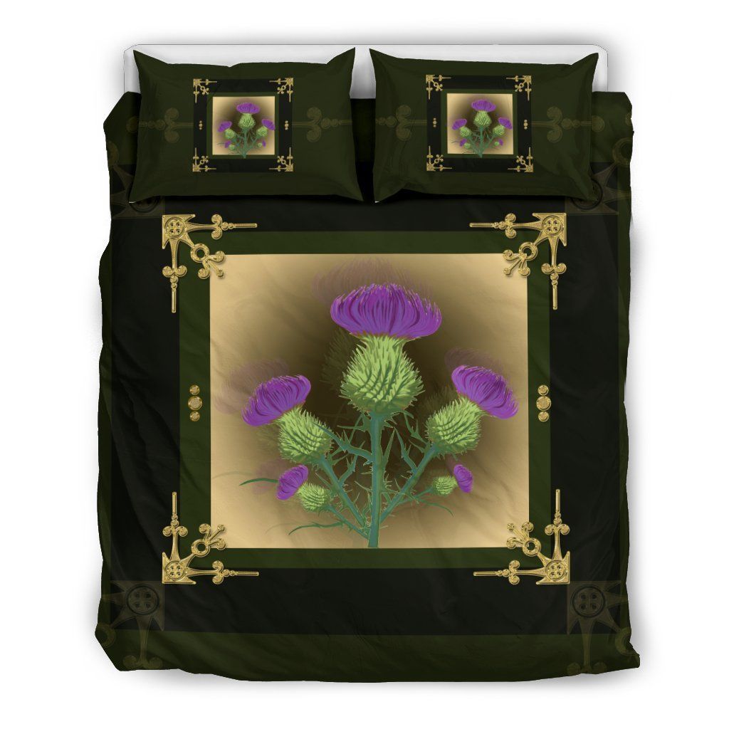 Royal Thistle Scotland Black Background Bedding Set
