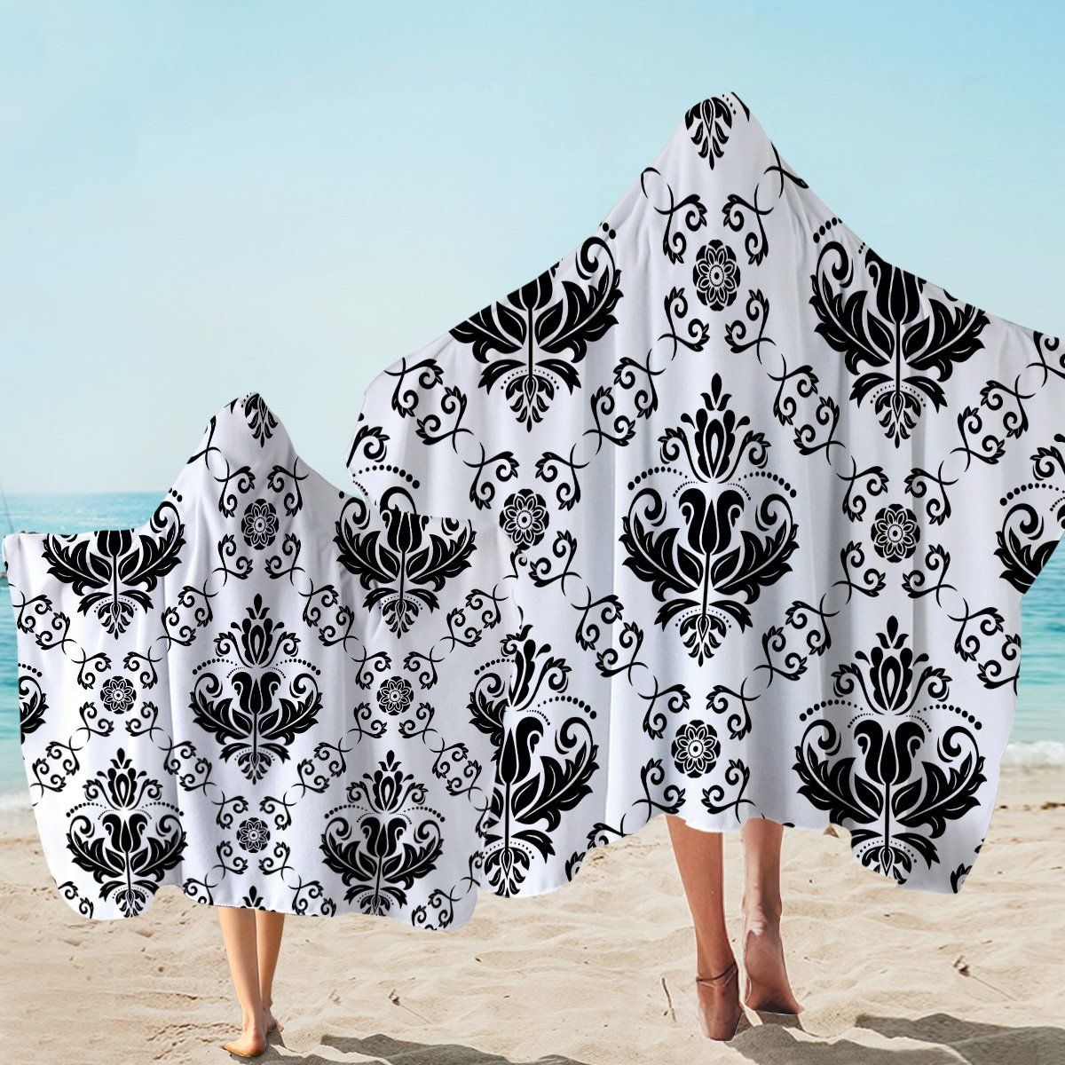Royalty Symbols Black And White Printed Hooded Towel