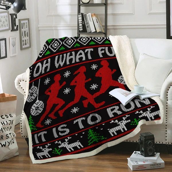 Running Christmas Sherpa Fleece Blanket