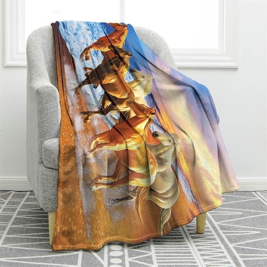 Running Horses Sherpa Fleece Blanket