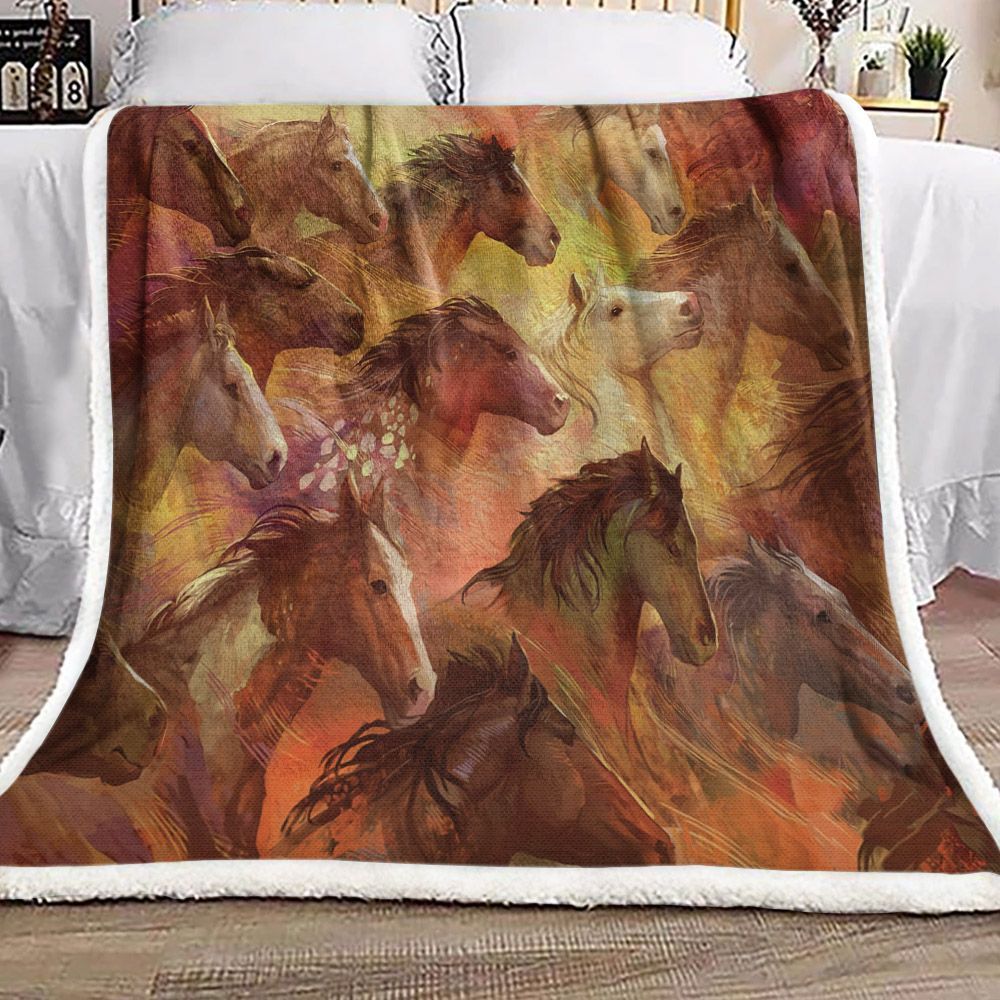 Running Horses Sherpa Fleece Blanket