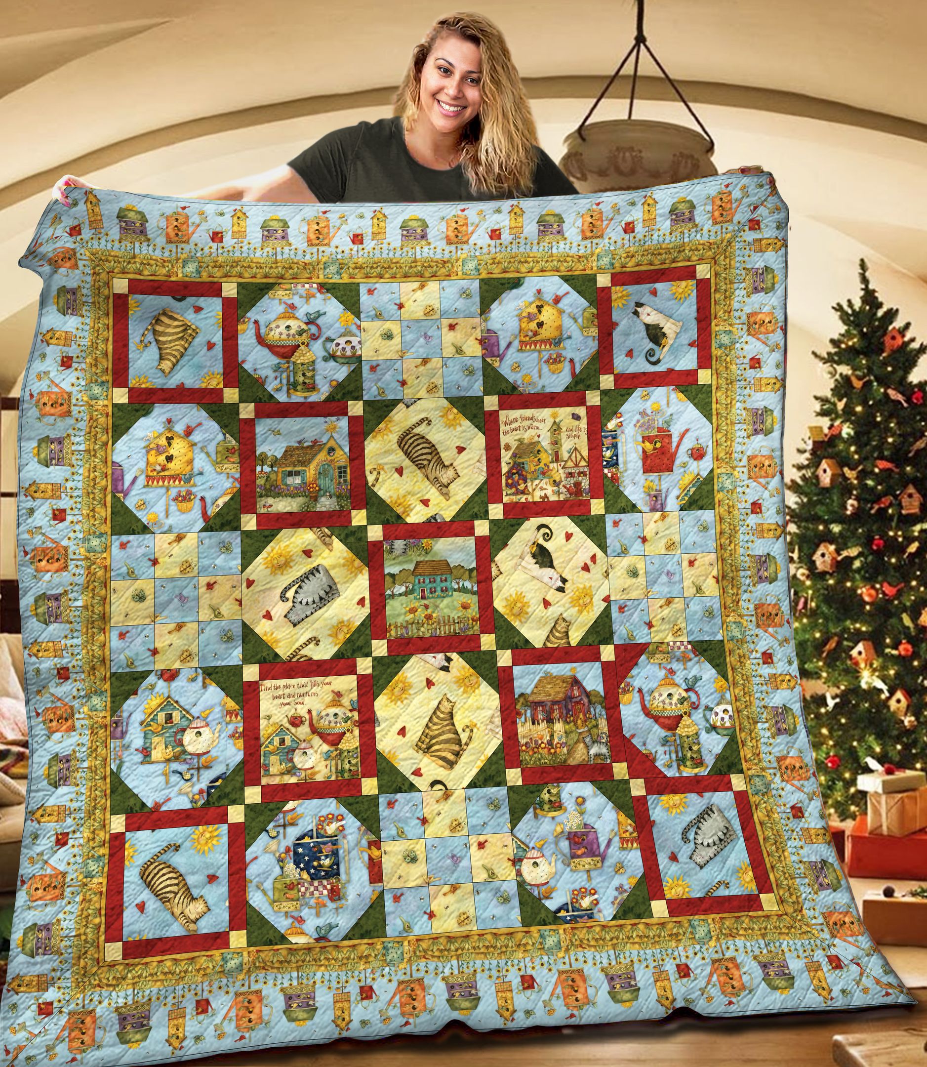 Russian Folk Art Cat TNT191104NH Quilt Blanket