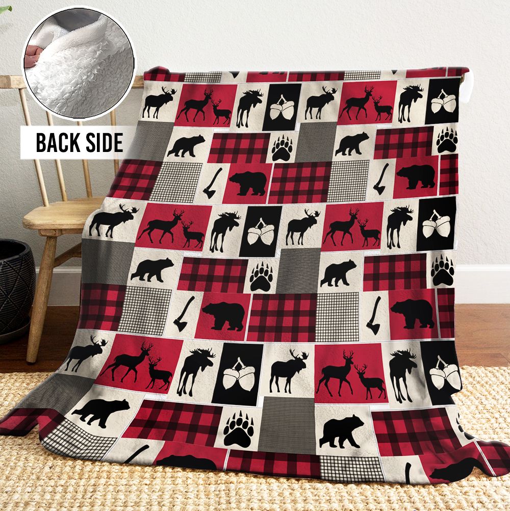Rustic Deer And Moose Sherpa Fleece Blanket
