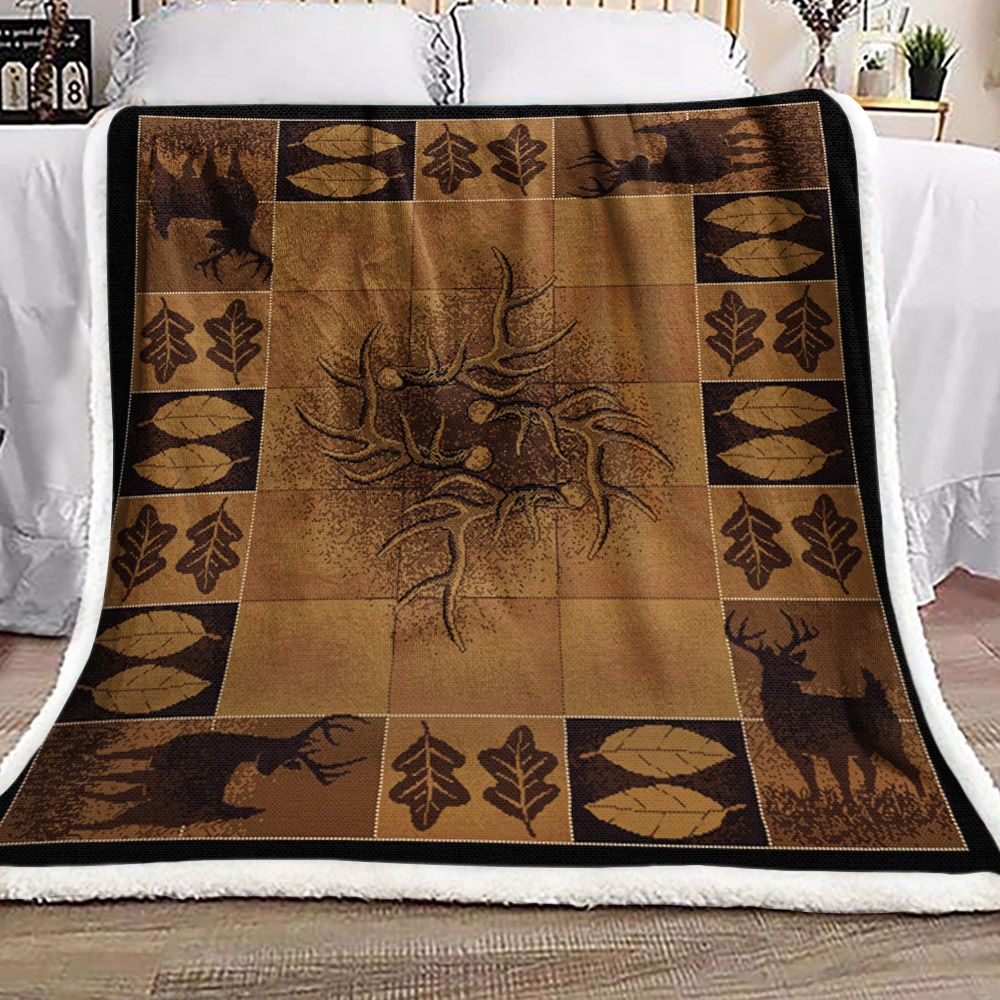 Rustic Deer Hunting Sherpa Fleece Blanket