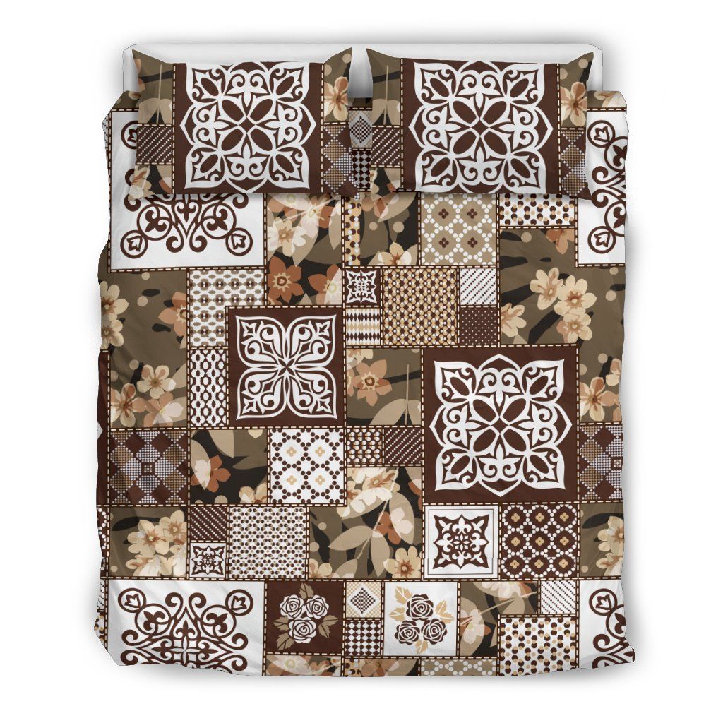 Rustic Pattern Brown And White Bedding Set