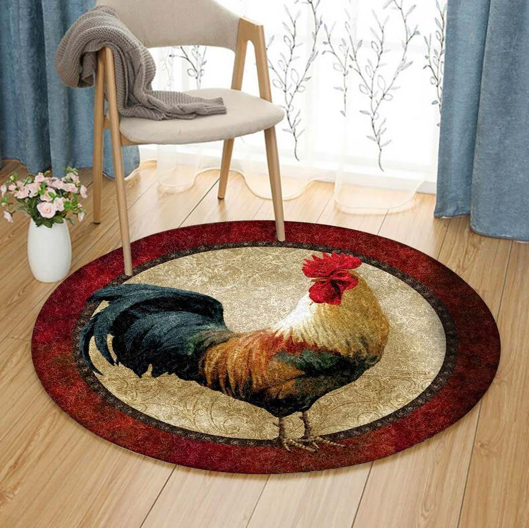 Rustic Rooster Round Carpet
