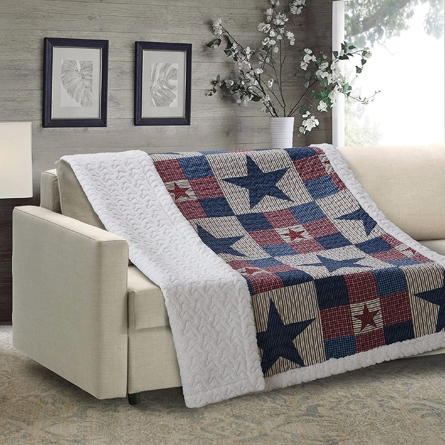 Rustic Star Patchwork Fleece Blanket