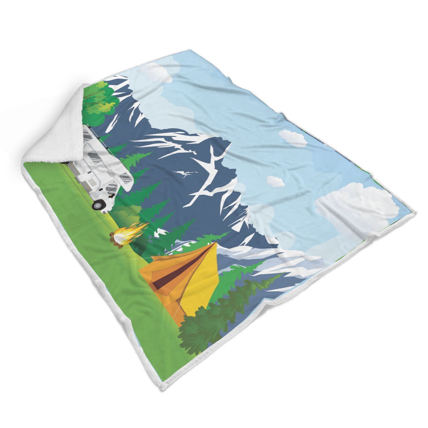 Rv Tent Campfire Camping Sherpa Fleece Blanket
