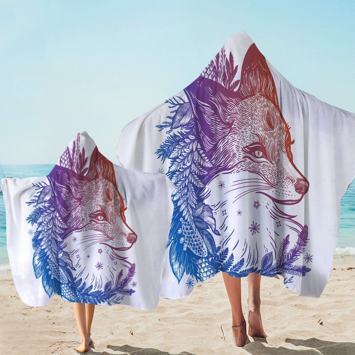 Sage Fox In White Printed Hooded Towel