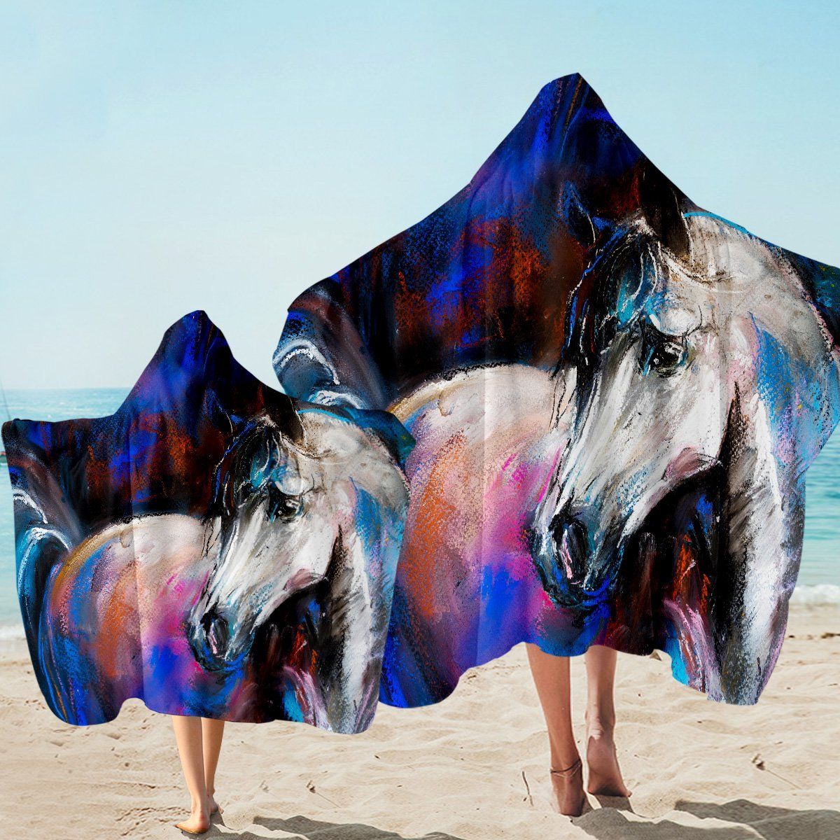 Sage Horse Painted Printed Hooded Towel