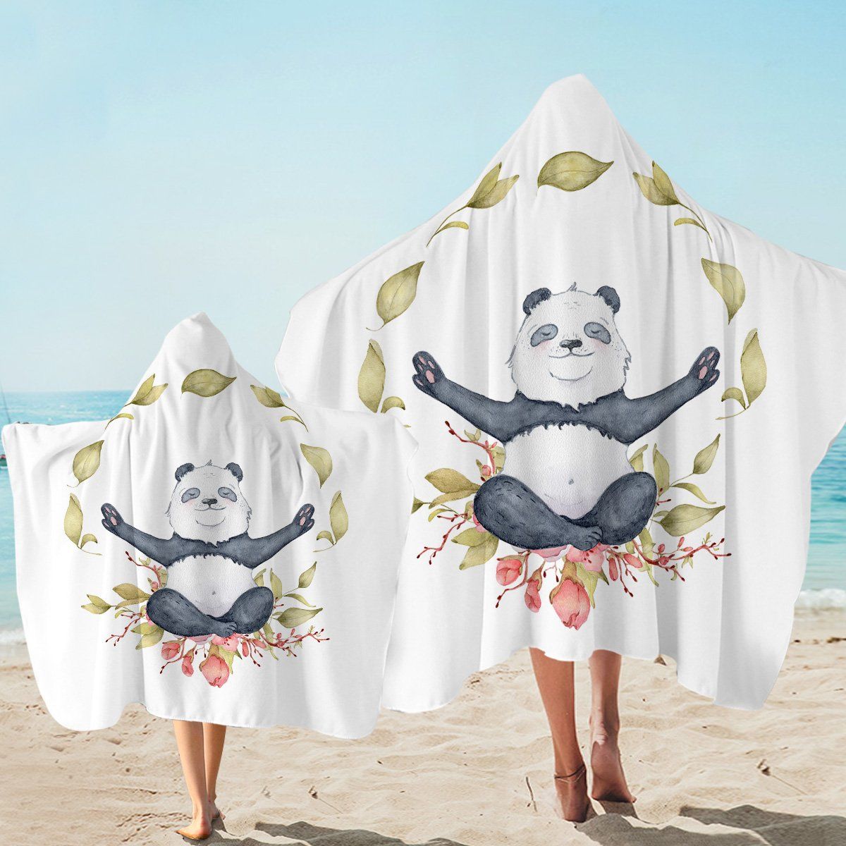 Sage Panda Happy Life Printed Hooded Towel