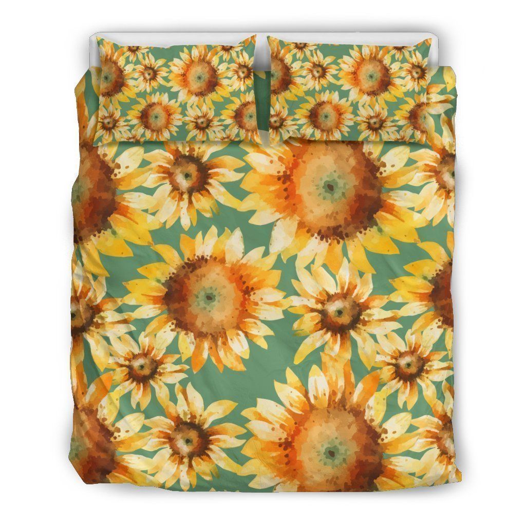 Sage Watercolor Sunflower Bedding Set