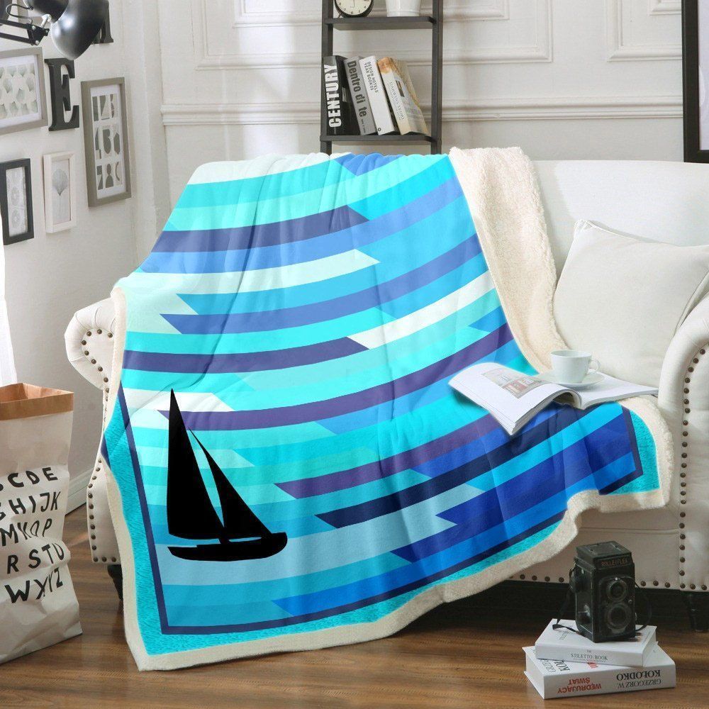 Sailboat Sherpa Fleece Blanket