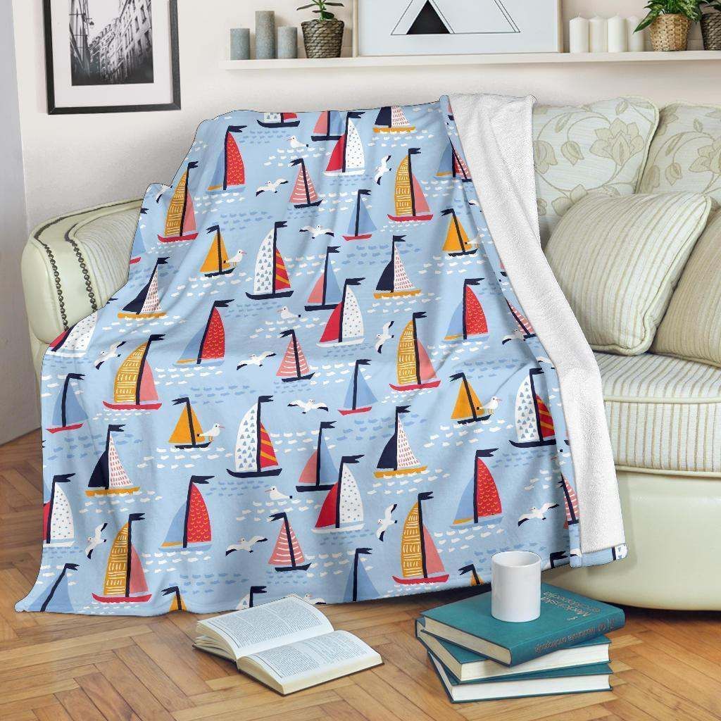 Sailboat Ocean Sherpa Fleece Blanket