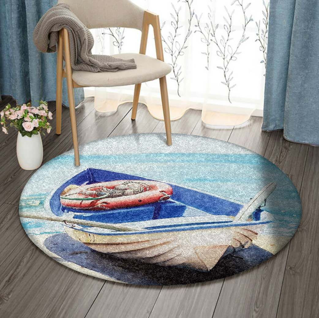 Sailing Beach Boat Round Carpet
