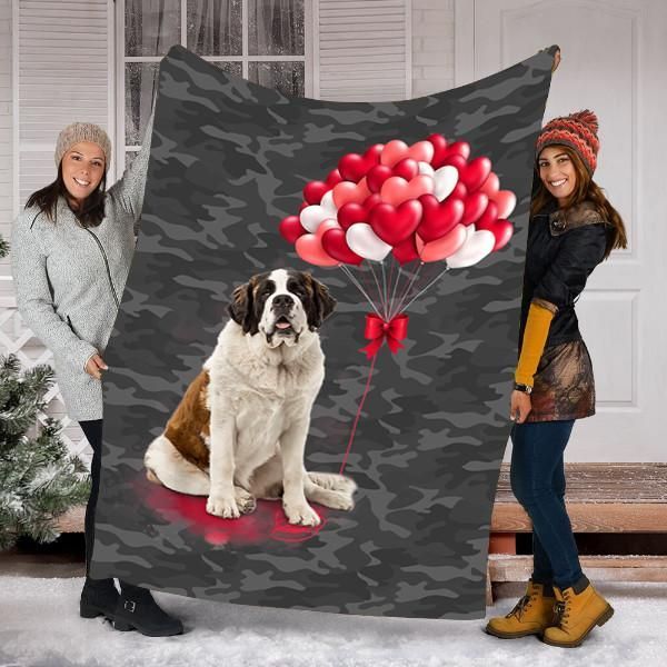 Saint Bernard Dog Valentines Day Sherpa Fleece Blanket