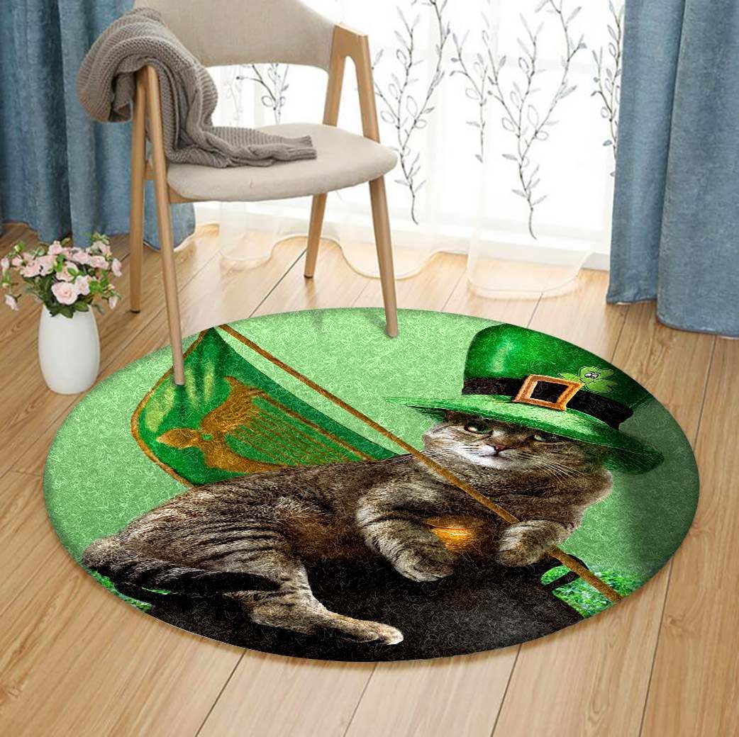 Saint Patrick Irish Cat Round Carpet