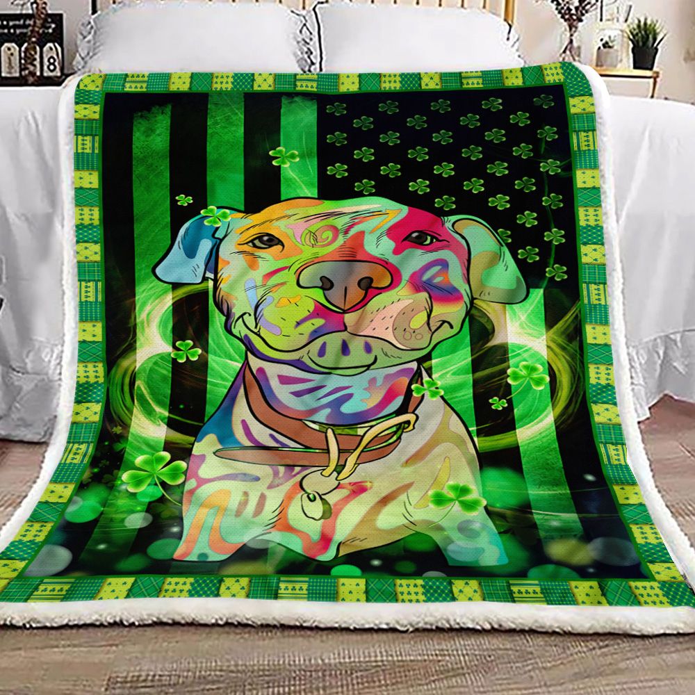 Saint Patricks Day Irish American Pitbull Fleece Blanket