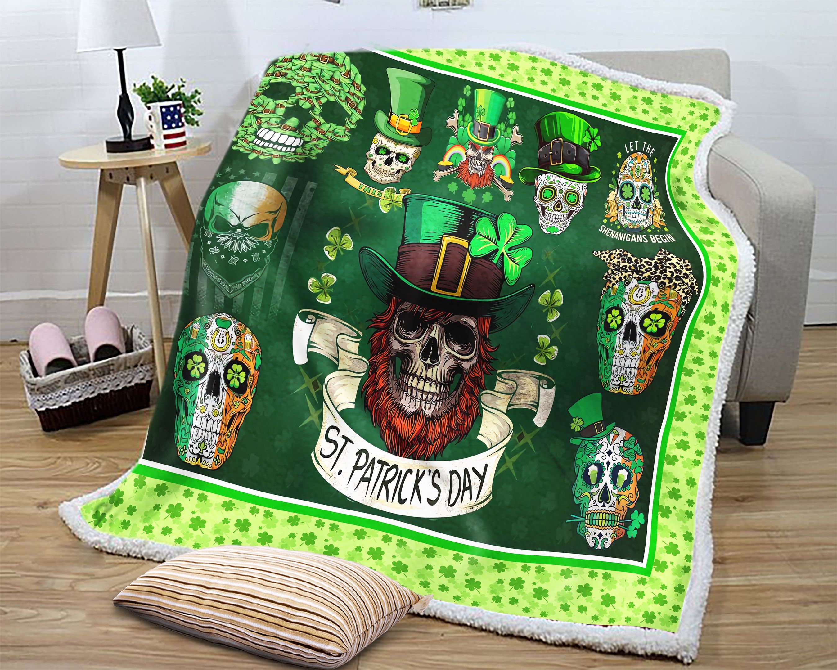 Saint Patricks Day Irish Skull Fleece Blanket