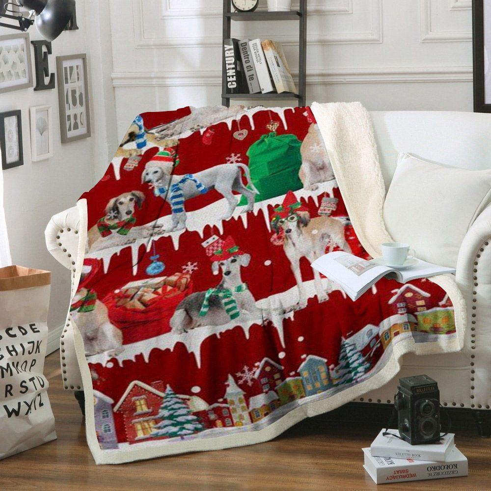 Saluki Snow Christmas Sherpa Fleece Blanket