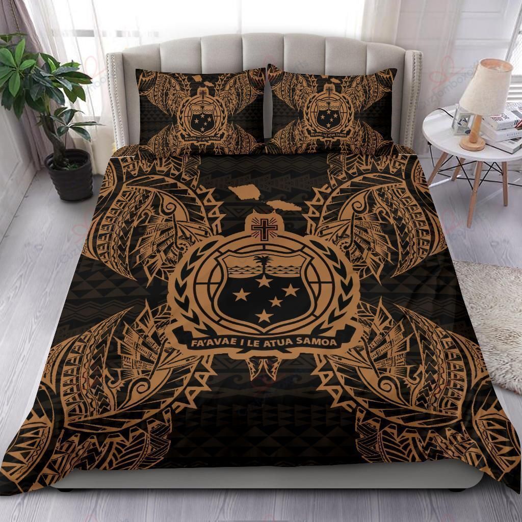 Samoamap Gold In Black Printed Bedding Set
