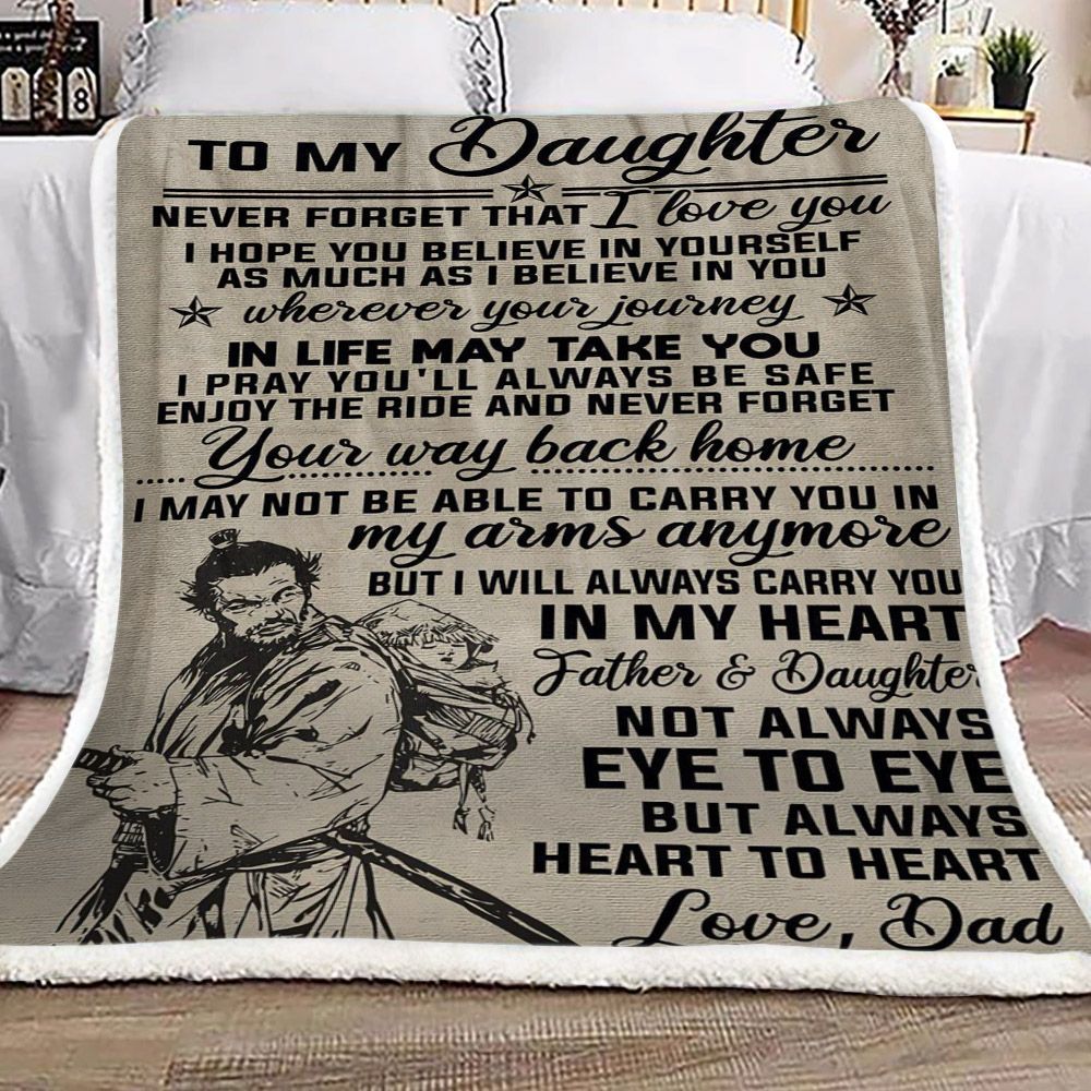 Samurai Family To My Daughter Love Dad Sherpa Fleece Blanket