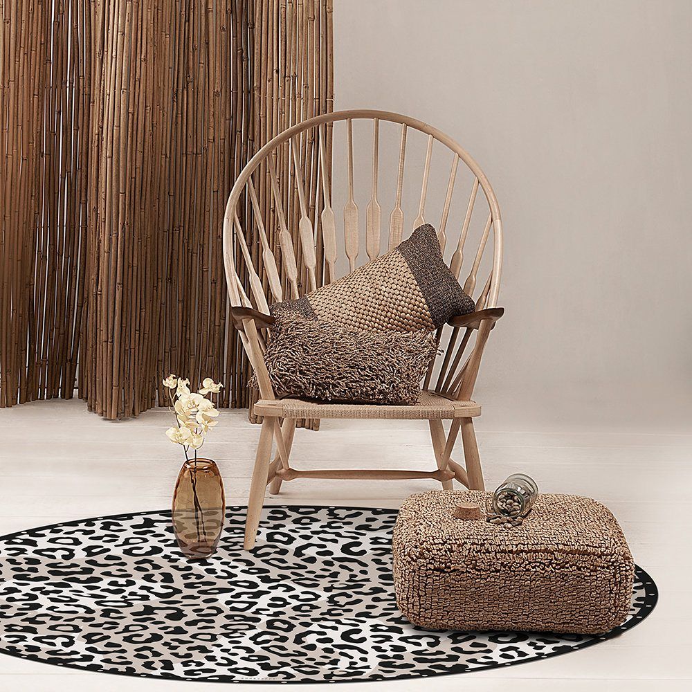 Sand Storm Leopard Round Vinyl Floor Mat – Beige Round Carpet