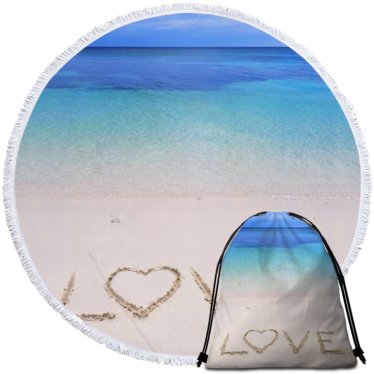 Sandy Love Write Something On The Beach Printed Round Beach Towel