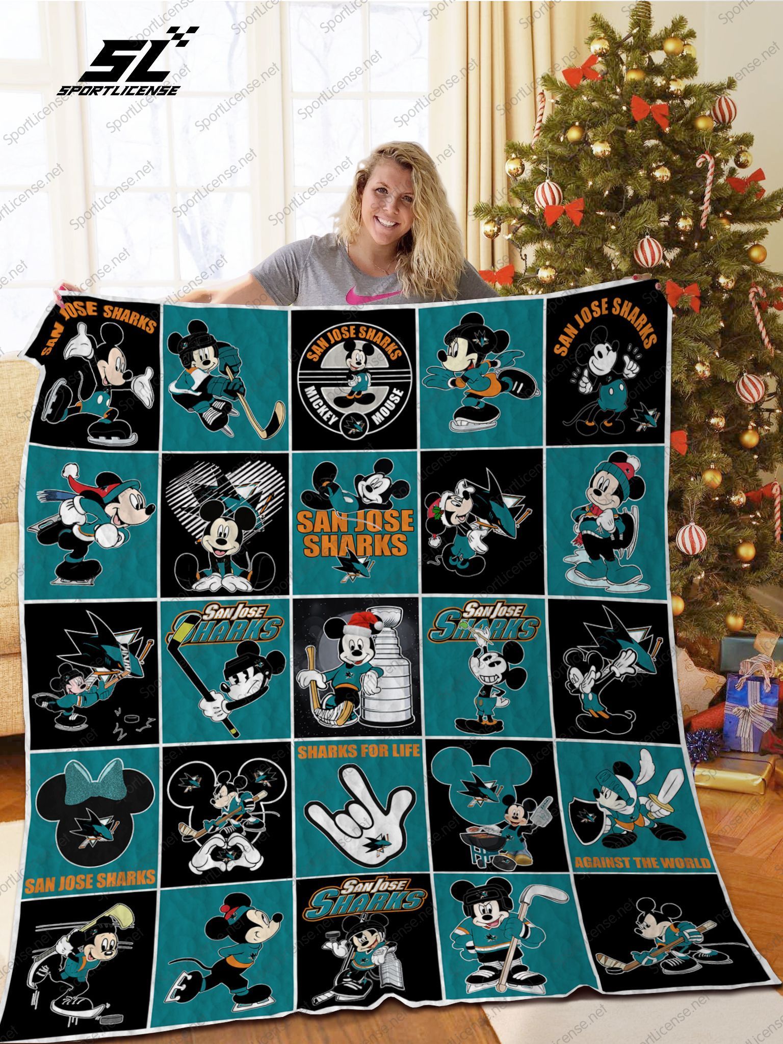 Sanjose Sharks Christmas HHC201131TH Quilt Blanket