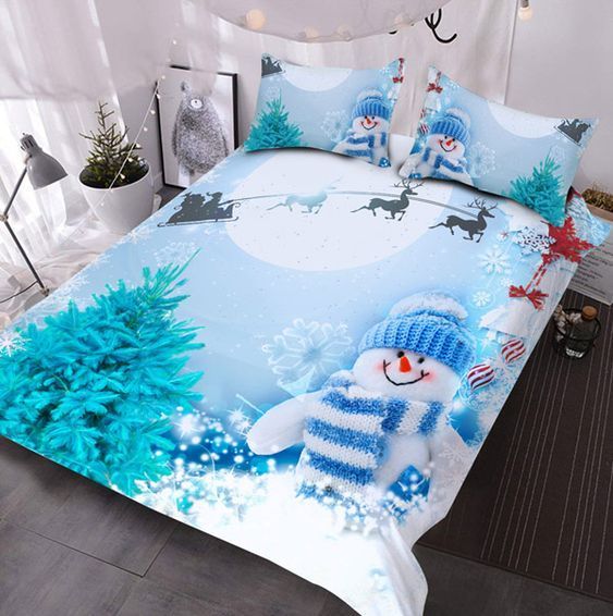 Santa And Sleigh Snowman Bedding Set