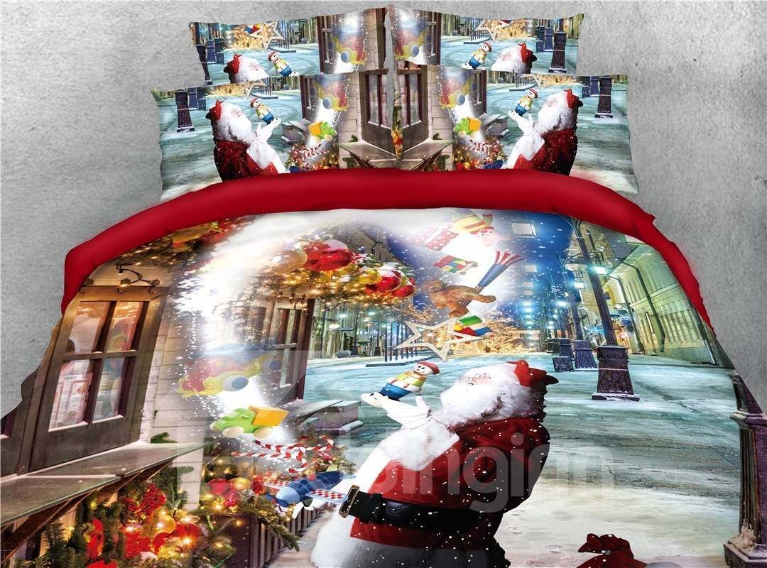 Santa And Street Full Of Christmas Atmosphere Bedding Set