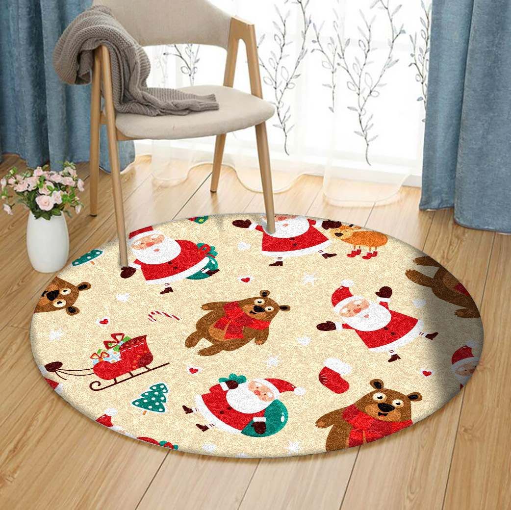 Santa Bear Reindeer Round Carpet