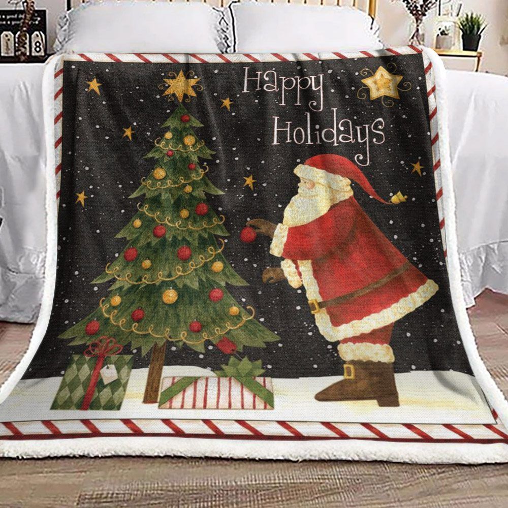 Santa Christmas Tree Sherpa Fleece Blanket