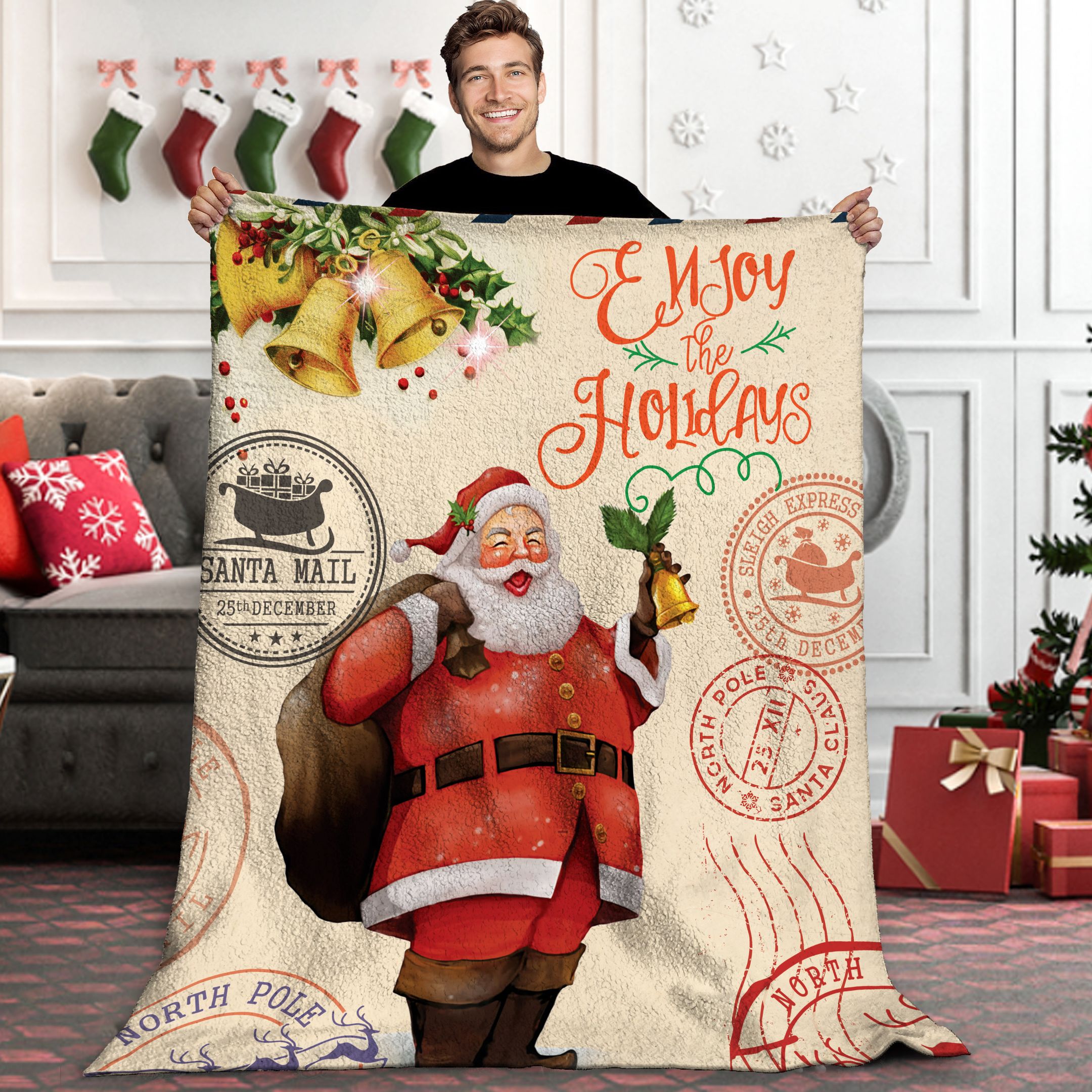 Santa Claus Airmail Sherpa Fleece Blanket