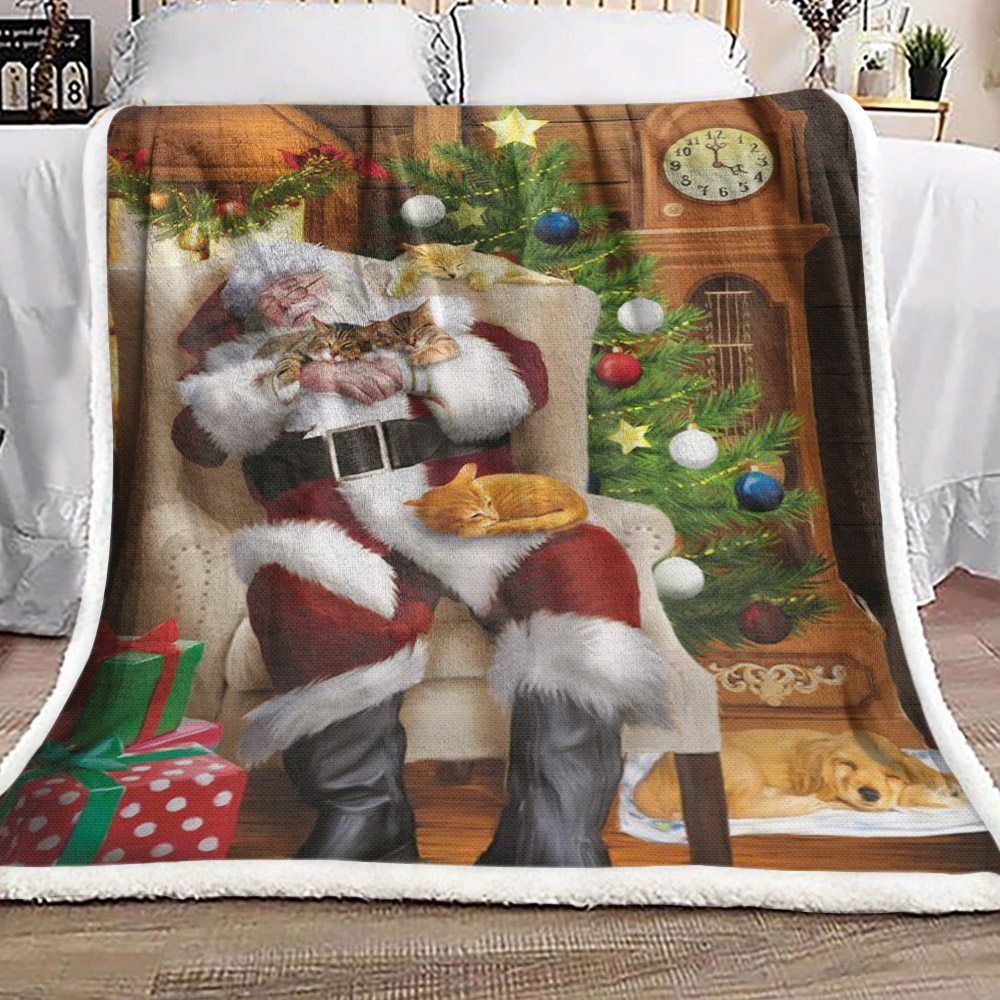 Santa Claus And Cats Sherpa Fleece Blanket