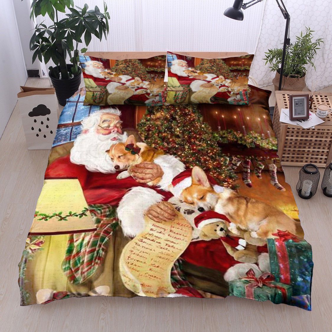 Santa Corgi Christmas Bedding Set
