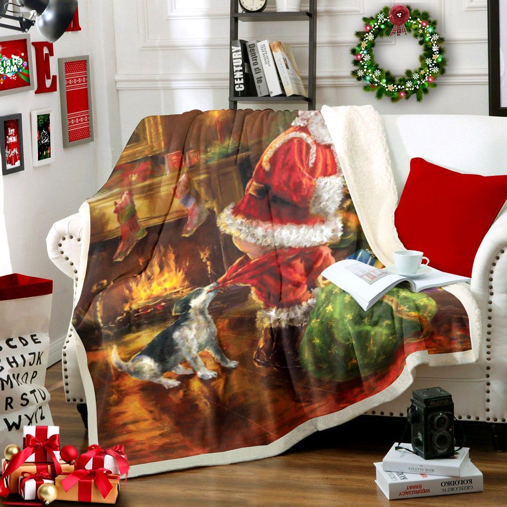 Santa Claus And Dog Sherpa Fleece Blanket