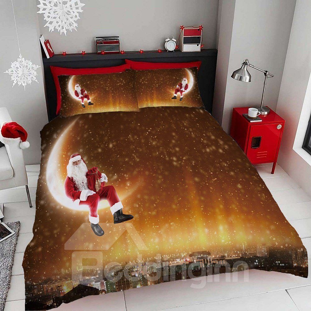 Santa Moon Christmas Digital Bedding Set