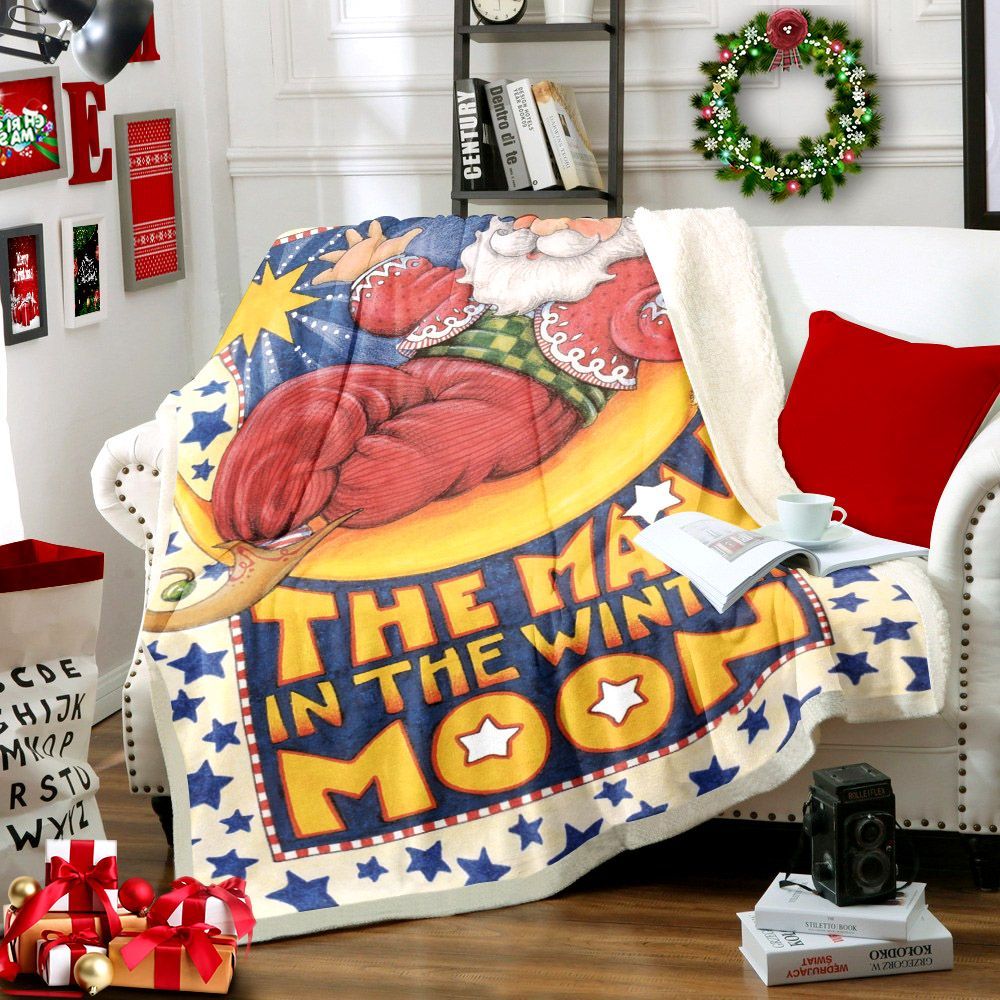 Santa Claus And Moon Sherpa Fleece Blanket