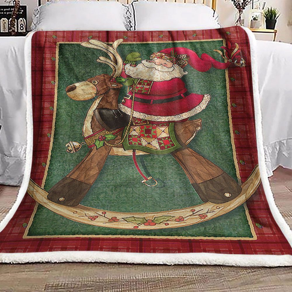 Santa Claus And Reindeer Sherpa Fleece Blanket