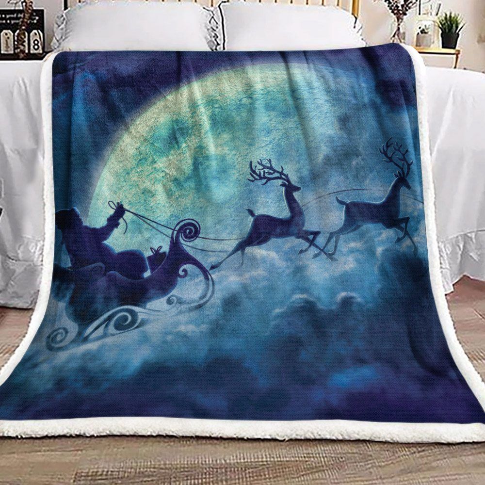 Santa Claus And Reindeer Sherpa Fleece Blanket